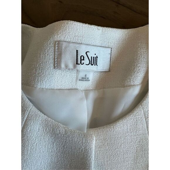 NWT Le Suit Ivory Jacquard Long Collarless Blazer Dress Jacket - Picture 6 of 7